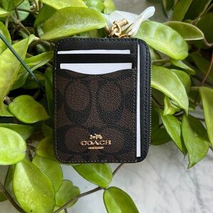 [SOLD] Zip Card Case In Signature Canvas Black Gold Walnut Wallet